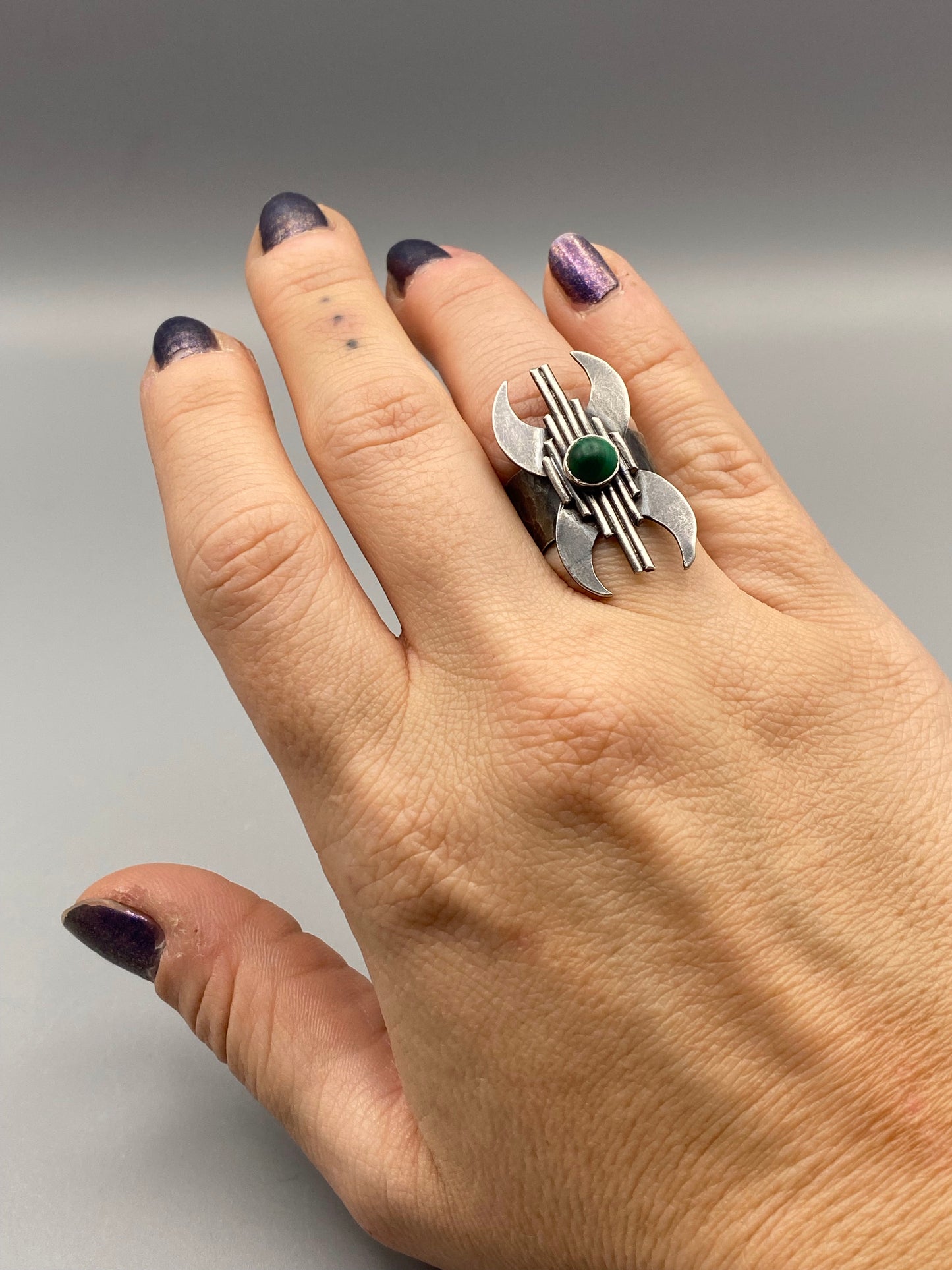 malachite double crescent ring - size 7.5